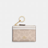 Coach Mini Skinny Id Case In Signature Canvas Gold Sand Chalk