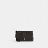 Coach Double Zip Wallet In Signature Canvas Gold Walnut Black