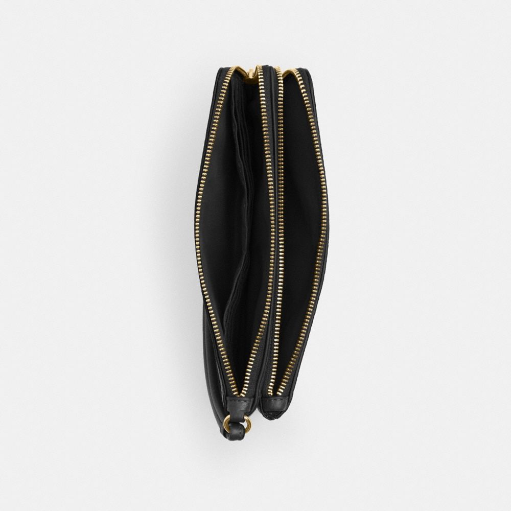 Coach Double Zip Wallet In Signature Canvas Gold Walnut Black