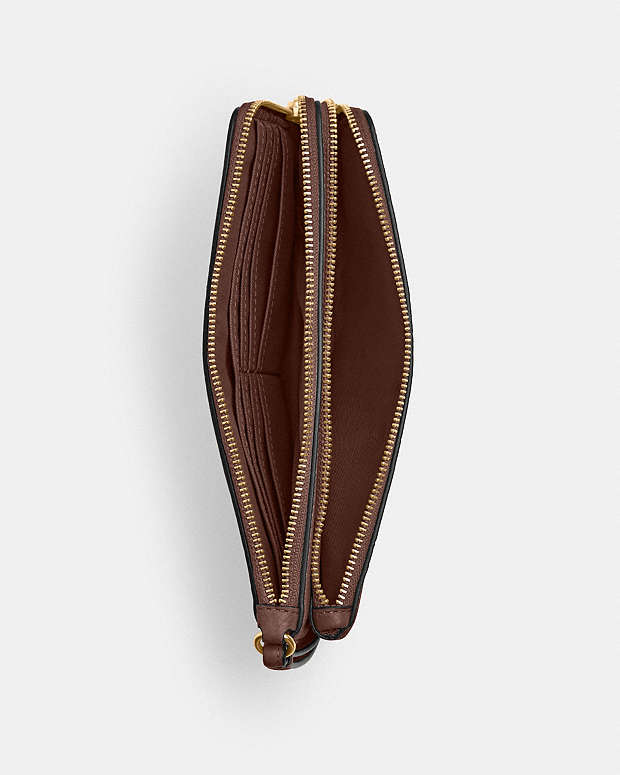 Coach Double Zip Wallet In Signature Canvas Signature Canvas-Gold-Tan-Brown