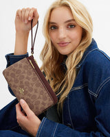 Coach Double Zip Wallet In Signature Canvas Signature Canvas-Gold-Tan-Brown