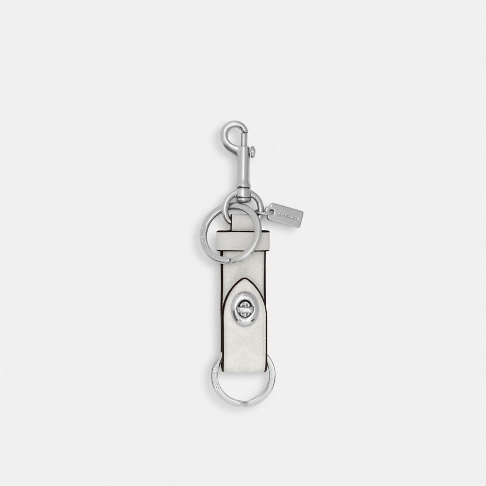 Coach Trigger Snap Bag Charm In Signature Canvas Silver White Chalk