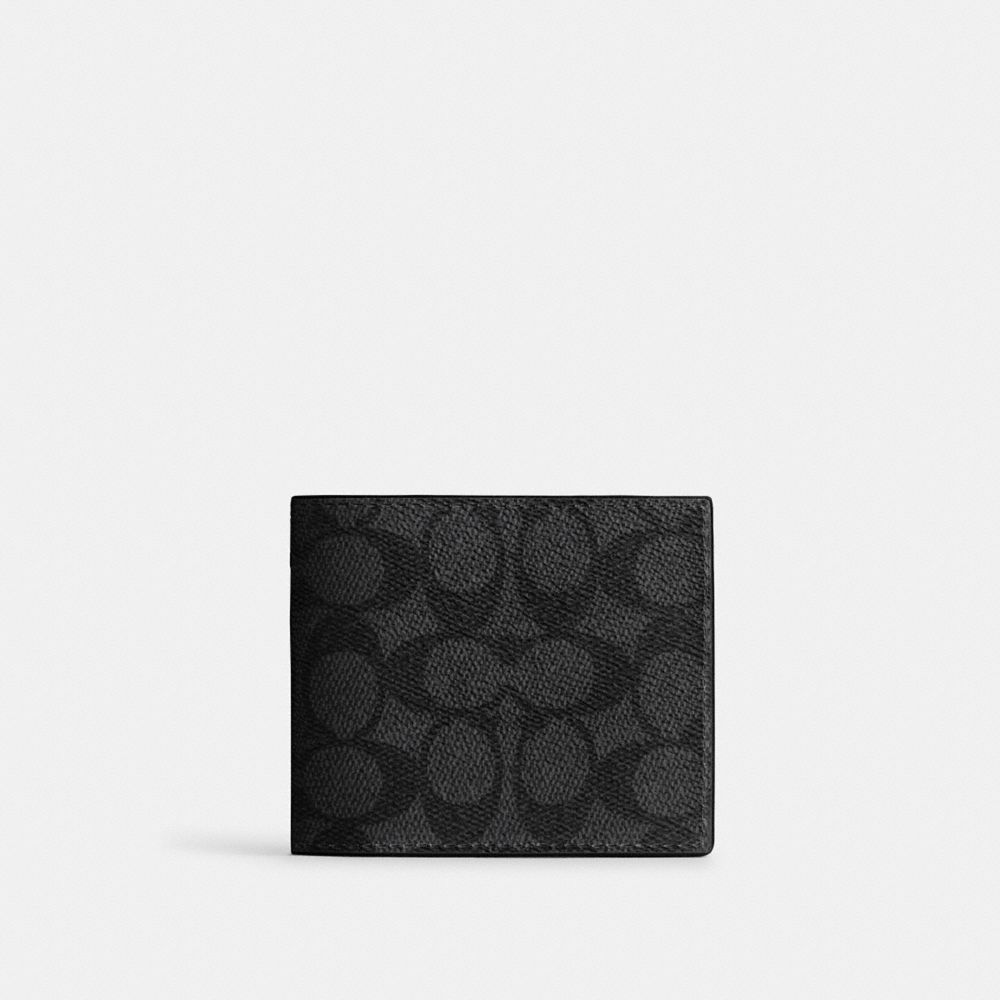 Coach Id Billfold Wallet In Signature Canvas Gunmetal Charcoal Black