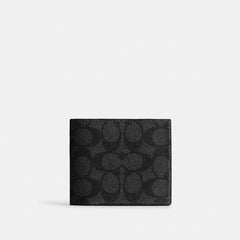 Coach Id Billfold Wallet In Signature Canvas Gunmetal Charcoal Black