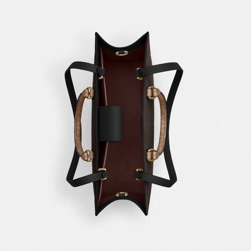 Coach Maggie Tote Bag In Blocked Signature Canvas Gold Walnut Tan