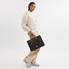 Coach Maggie Tote Bag In Blocked Signature Canvas Gold Walnut Tan