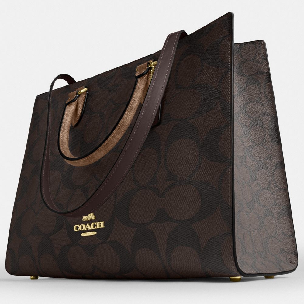 Coach Maggie Tote Bag In Blocked Signature Canvas Gold Walnut Tan