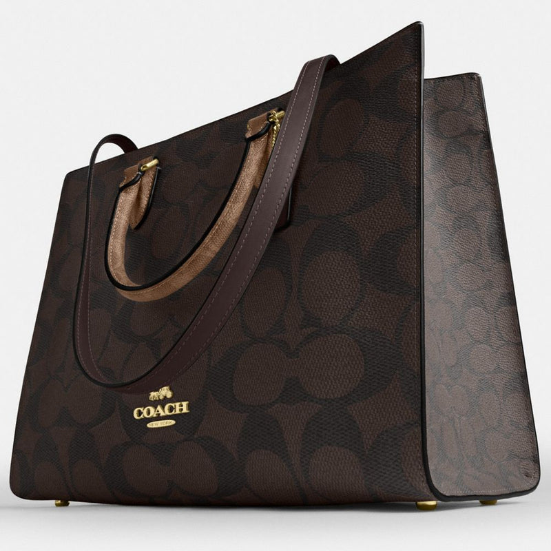Coach Maggie Tote Bag In Blocked Signature Canvas Gold Walnut Tan
