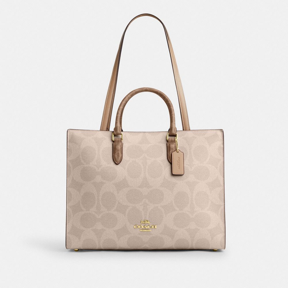 Coach Maggie Tote Bag In Blocked Signature Canvas Gold Sand Tan