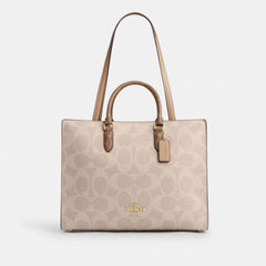 Coach Maggie Tote Bag In Blocked Signature Canvas Gold Sand Tan