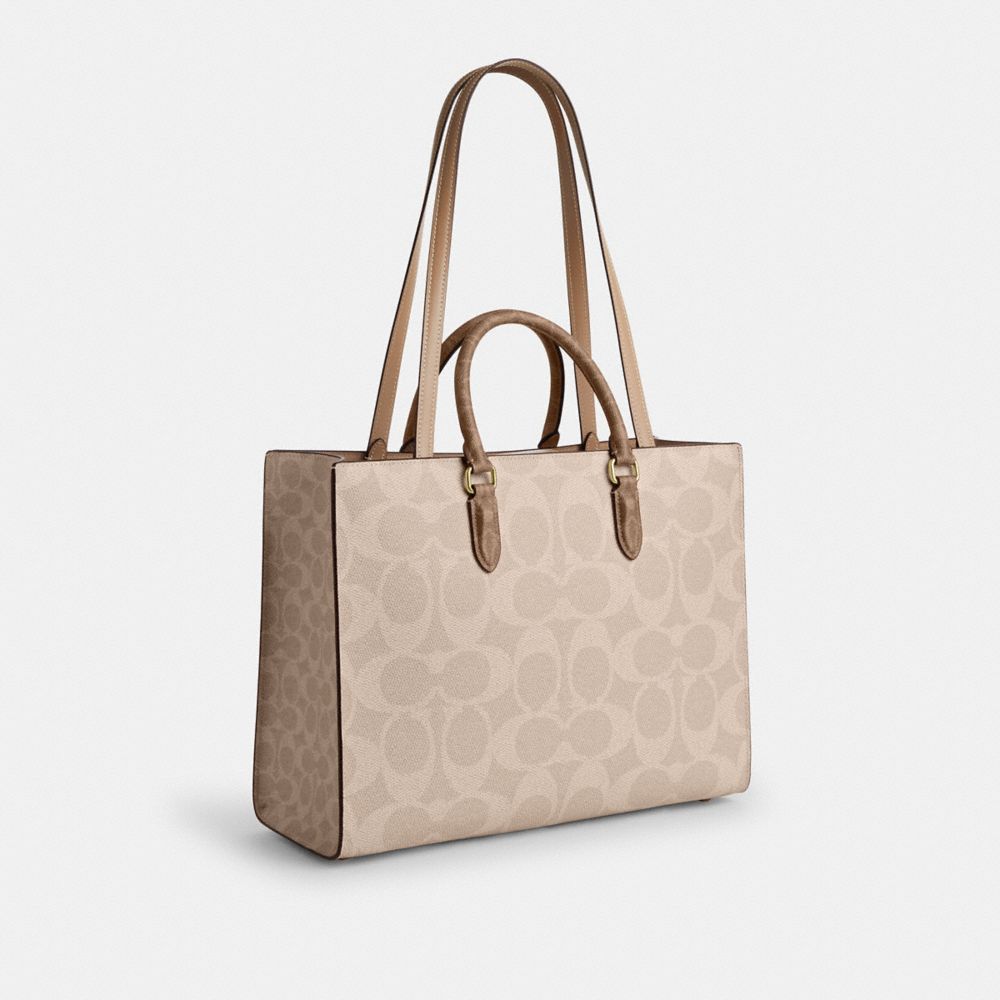 Coach Maggie Tote Bag In Blocked Signature Canvas Gold Sand Tan