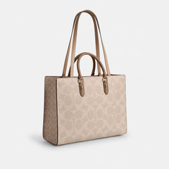 Coach Maggie Tote Bag In Blocked Signature Canvas Gold Sand Tan