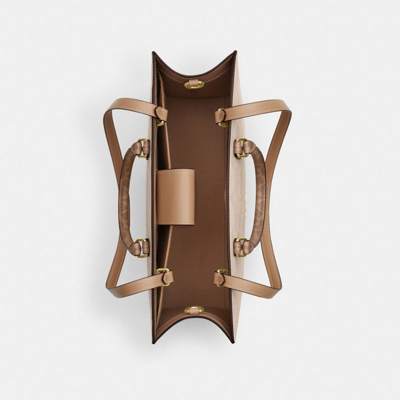 Coach Maggie Tote Bag In Blocked Signature Canvas Gold Sand Tan