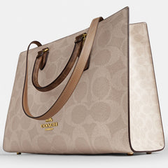 Coach Maggie Tote Bag In Blocked Signature Canvas Gold Sand Tan
