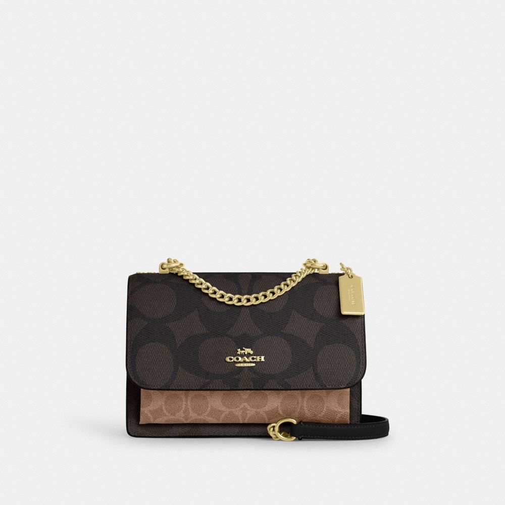 Coach Klare Crossbody Bag In Blocked Signature Canvas Gold Walnut Tan