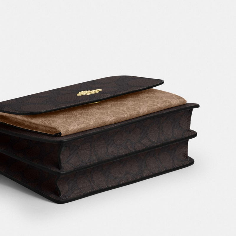 Coach Klare Crossbody Bag In Blocked Signature Canvas Gold Walnut Tan