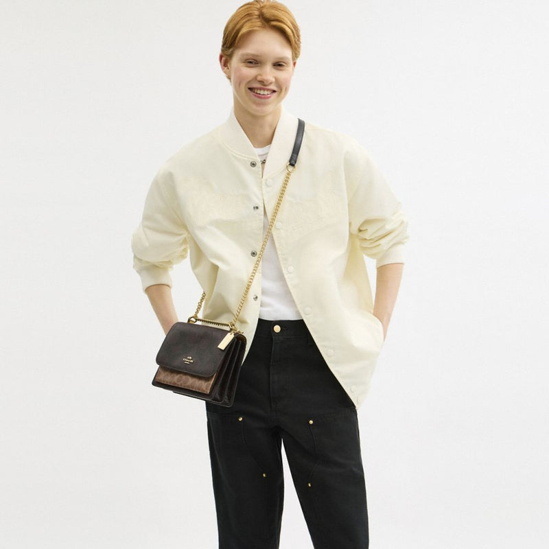 Coach Klare Crossbody Bag In Blocked Signature Canvas Gold Walnut Tan