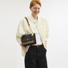 Coach Klare Crossbody Bag In Blocked Signature Canvas Gold Walnut Tan