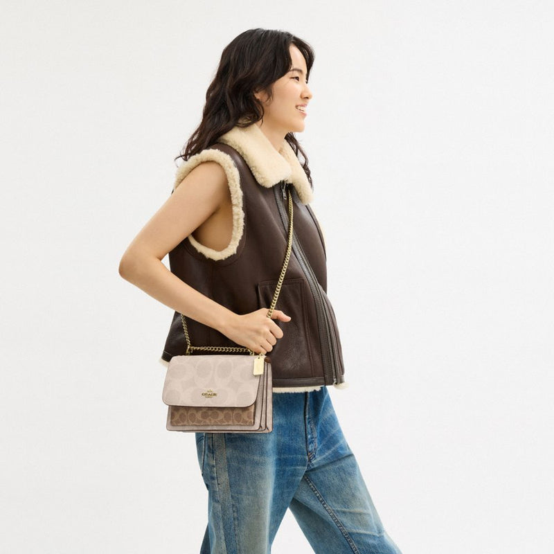 Coach Klare Crossbody Bag In Blocked Signature Canvas Gold Sand Tan