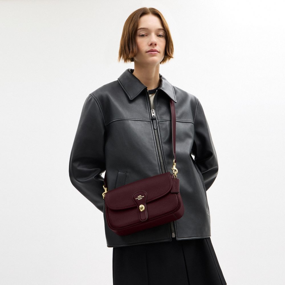 Coach Hadley Shoulder Bag Gold Dark Wine