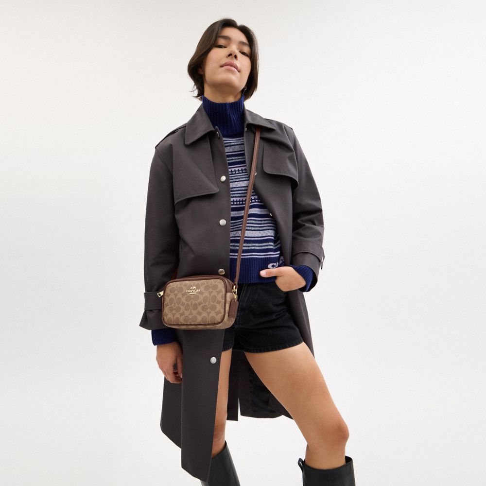 Coach Mini Jamie Camera Bag In Signature Canvas Gold Tan Brown