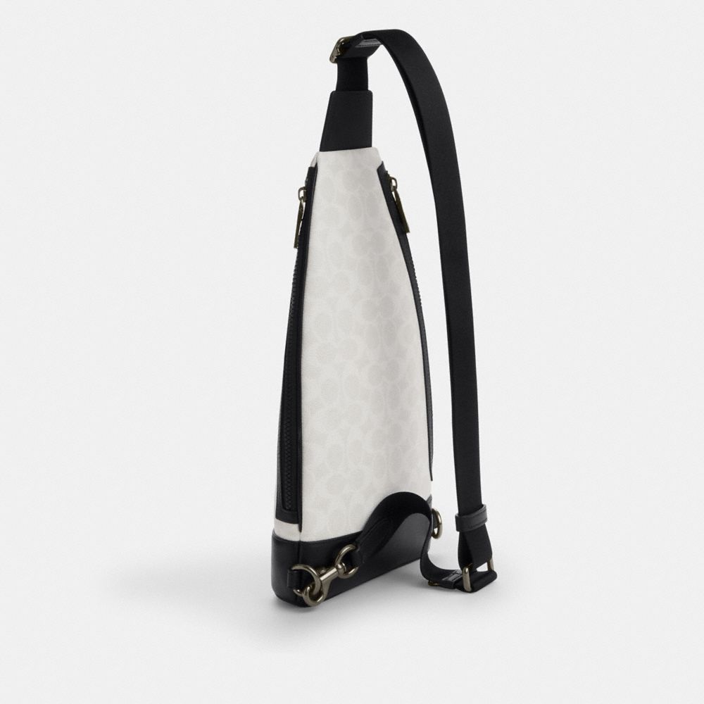 Coach Dominic Sling Pack In Signature Canvas Gunmetal Chalk Black