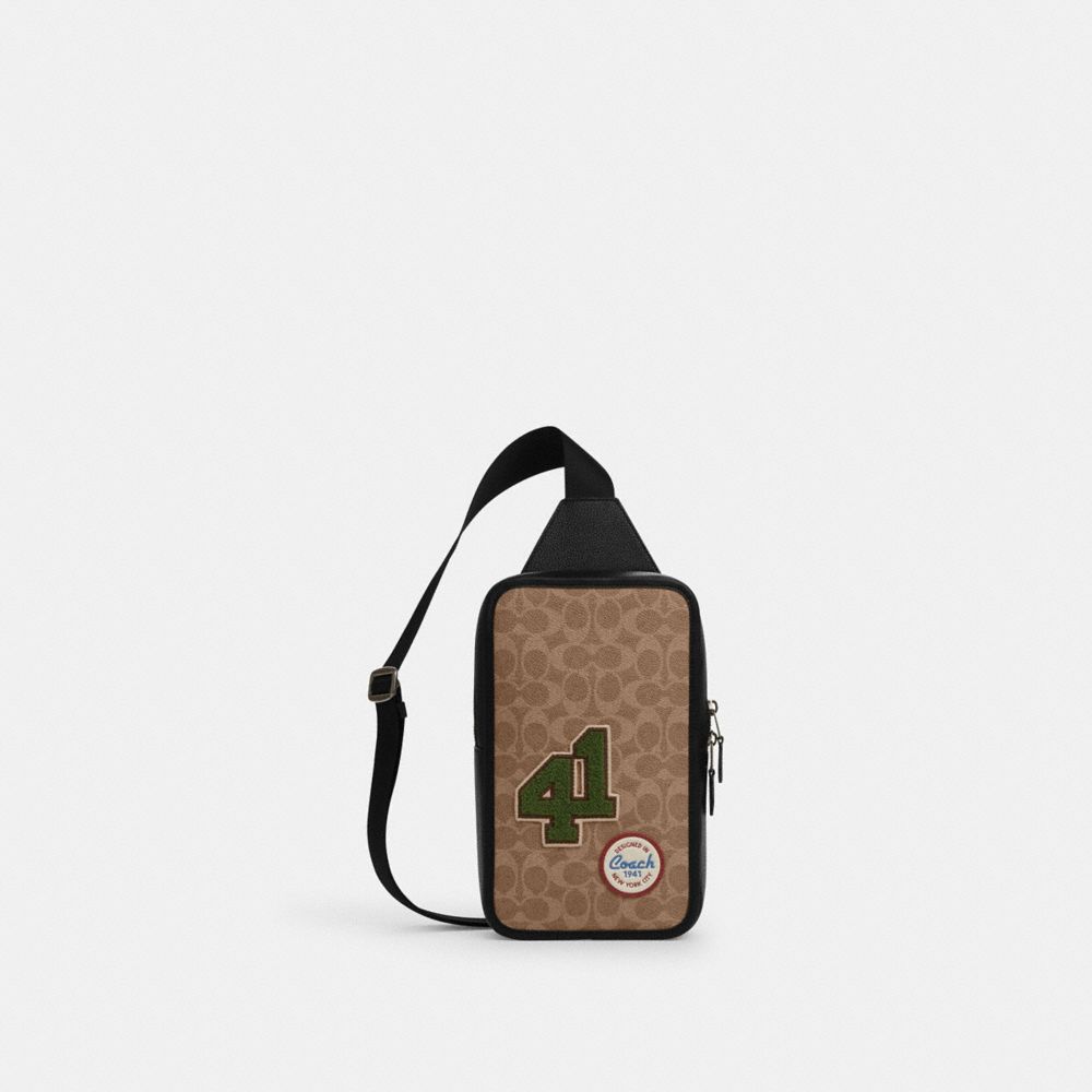 Coach Sullivan Pack In Signature Canvas With Patches Gunmetal Tan Multi