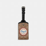 Coach Luggage Tag In Signature Canvas With Patches Gunmetal Tan Multi