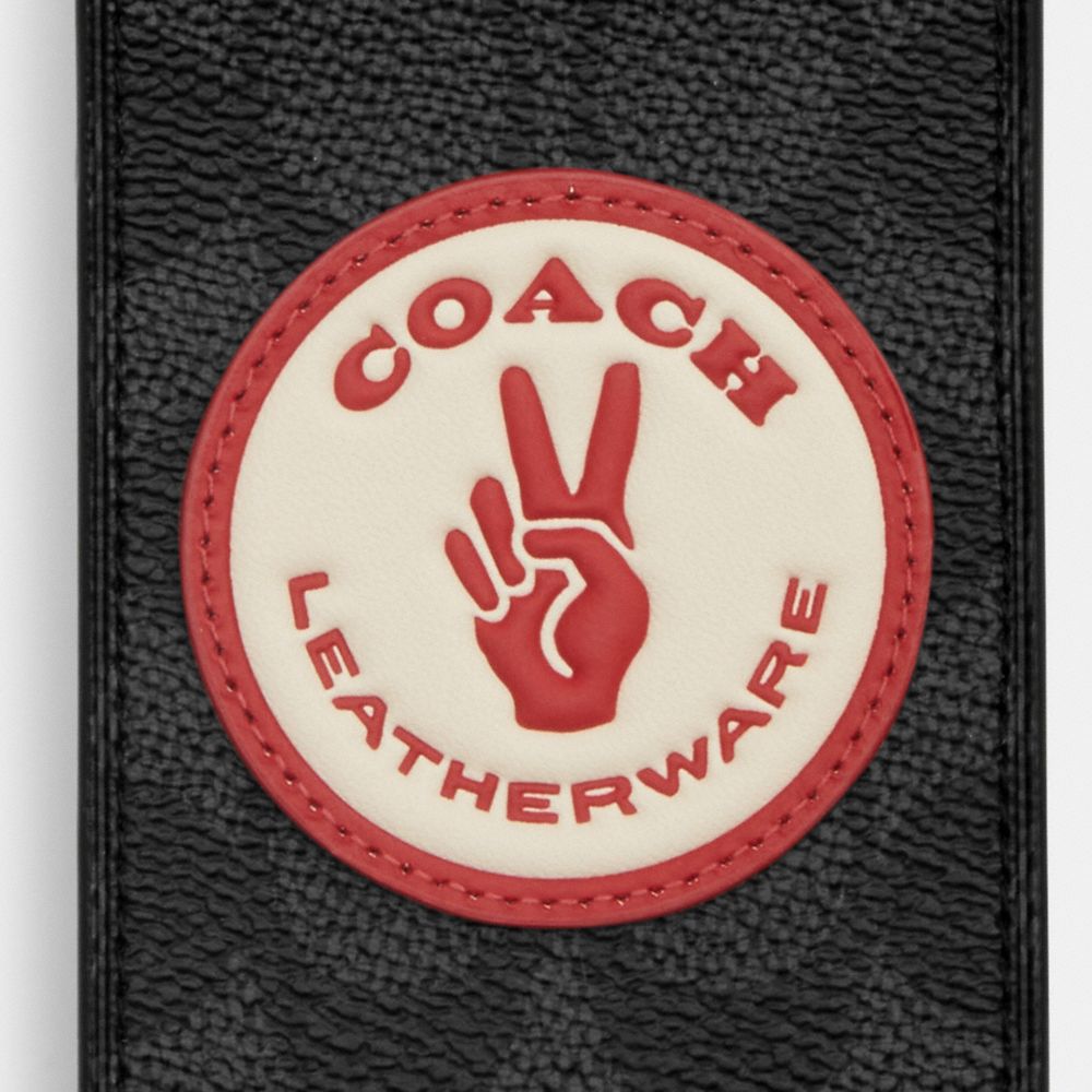 Coach Luggage Tag In Signature Canvas With Patches Gunmetal Charcoal Multi