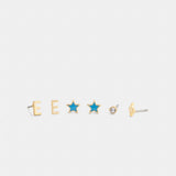 Coach E Initial Stud Earrings Set Gold Blue