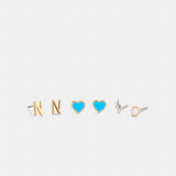 Coach N Initial Stud Earrings Set Gold Blue