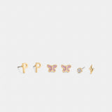 Coach P Initial Stud Earrings Set Gold Purple