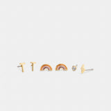 Coach T Initial Stud Earrings Set Gold Multi