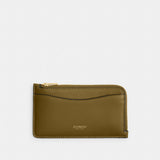 Coach New York Zip Card Case Brass Muted Olive