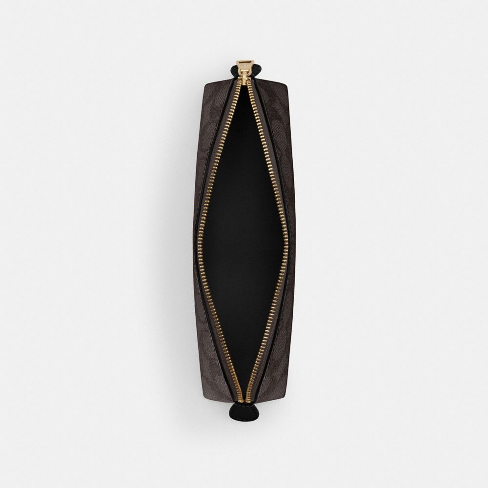 Coach Pencil Case In Signature Canvas Gold Walnut Black