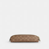 Coach Pencil Case In Signature Canvas Gold Tan Brown