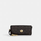 Coach Sunglass Case In Signature Canvas Gold Walnut Black