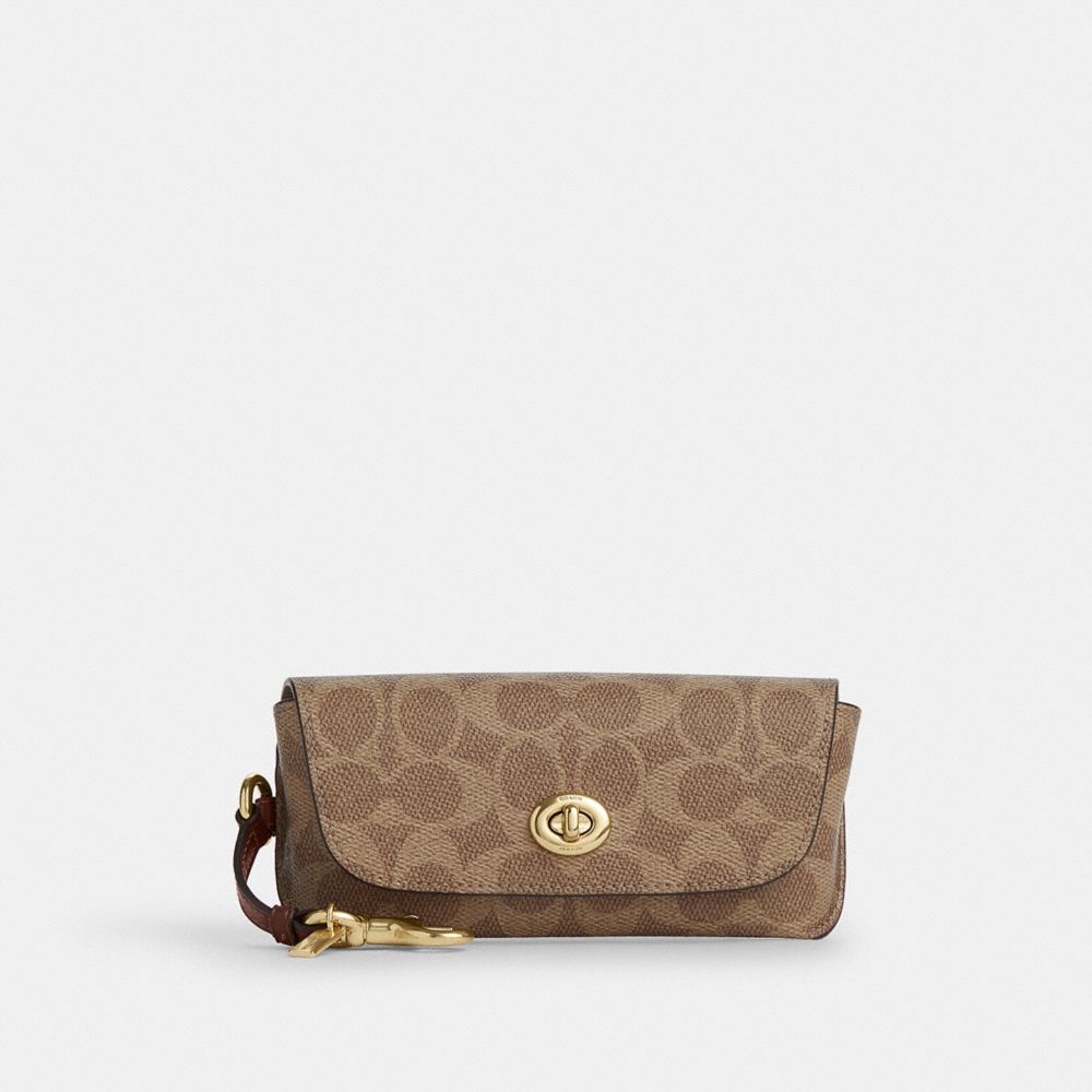 Coach Sunglass Case In Signature Canvas Gold Tan Brown