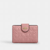 Coach Medium Corner Zip Wallet In Signature Leather Gold Pink Petal