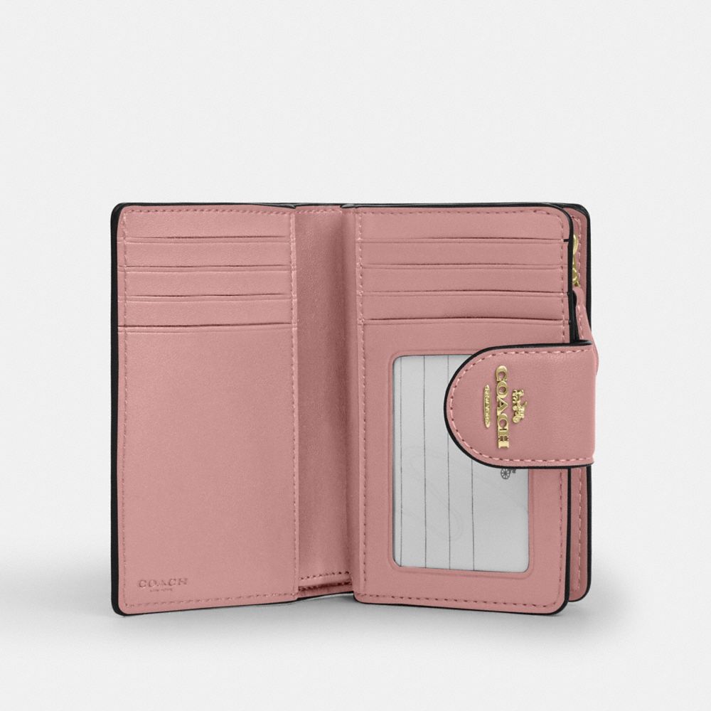 Coach Medium Corner Zip Wallet In Signature Leather Gold Pink Petal