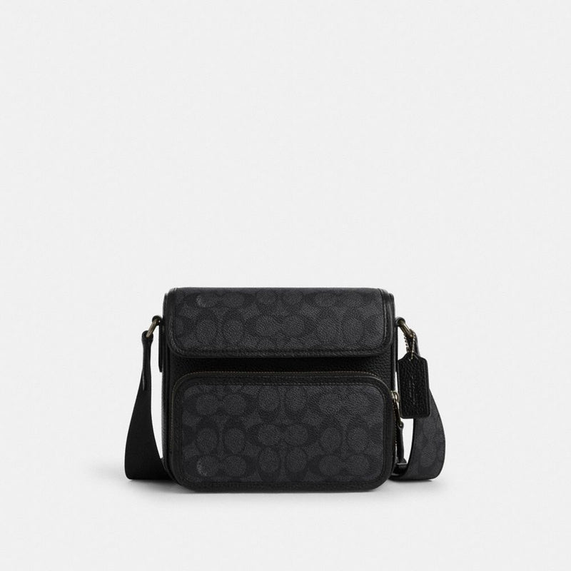 Coach Sullivan Flap Crossbody Bag In Signature Canvas Gunmetal Charcoal Black