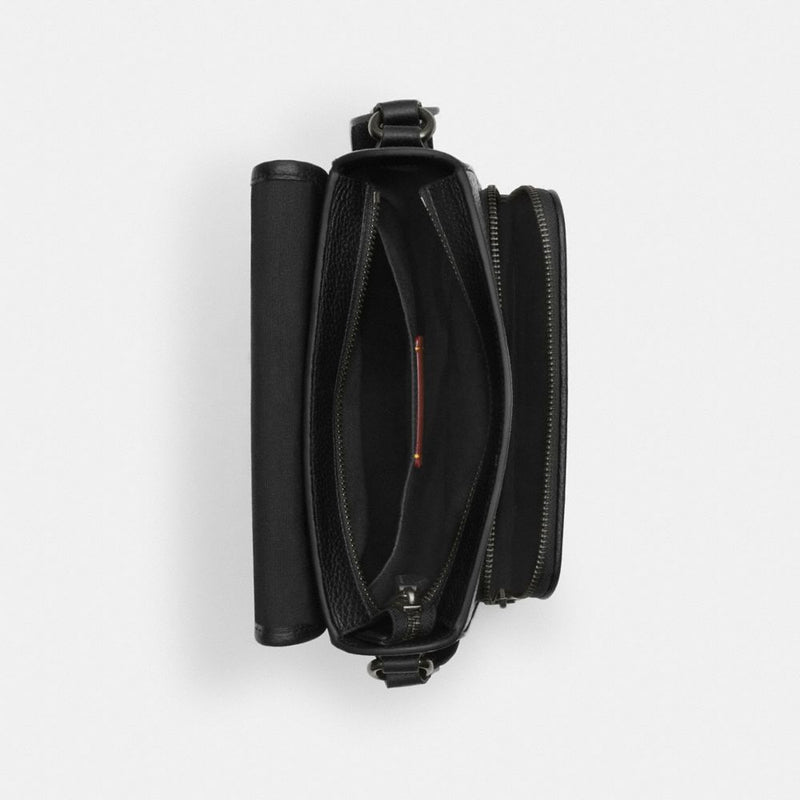 Coach Sullivan Flap Crossbody Bag In Signature Canvas Gunmetal Charcoal Black