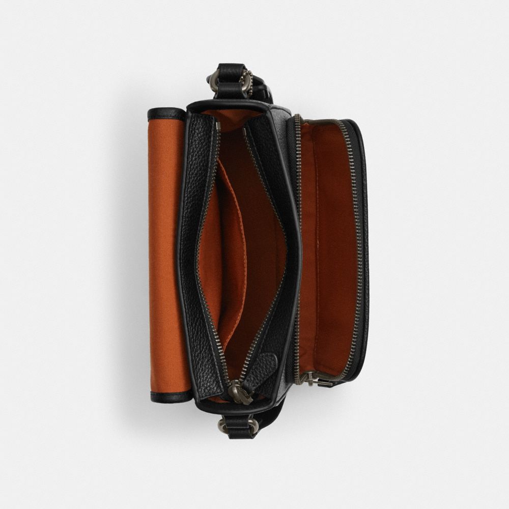 Coach Sullivan Flap Crossbody Bag In Signature Canvas Gunmetal Tan Black