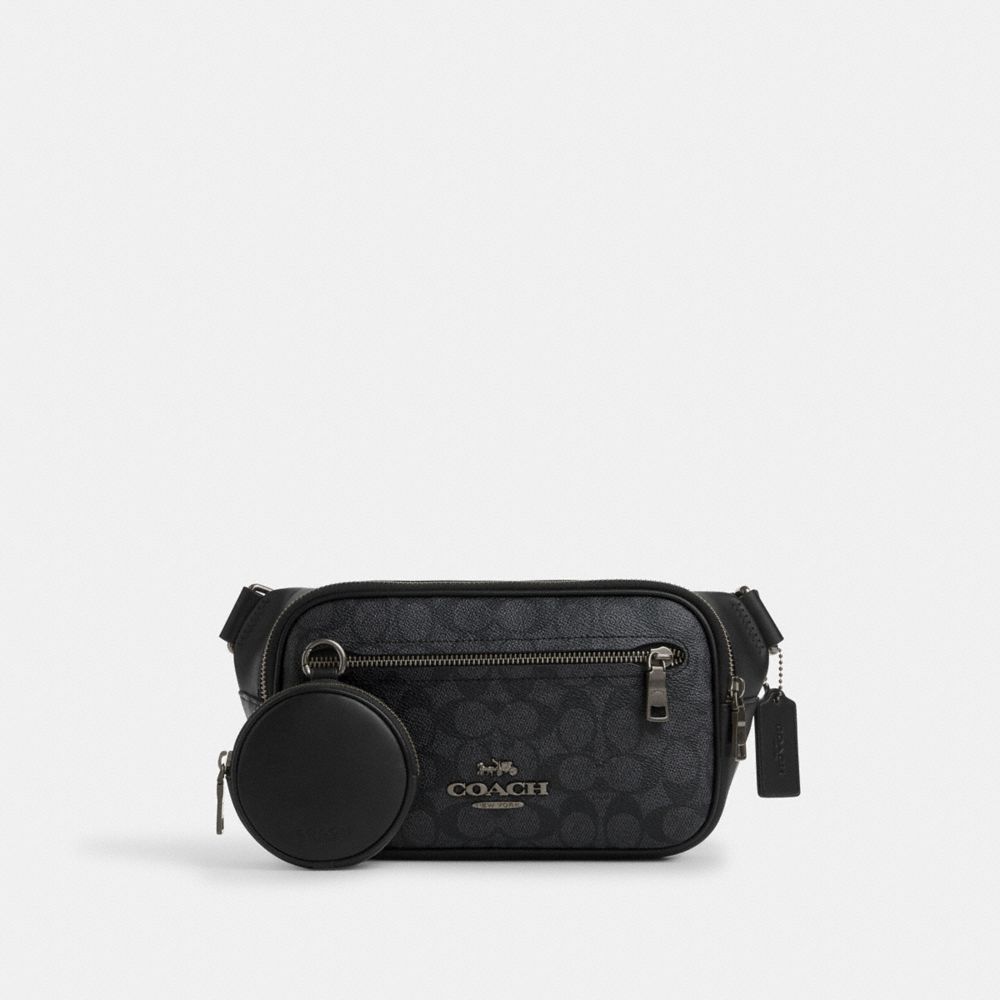 Coach Elias Belt Bag In Signature Canvas Gunmetal Charcoal Black