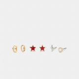 Coach O Initial Stud Earrings Set Gold Red