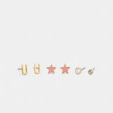 Coach U Initial Stud Earrings Set Gold Pink