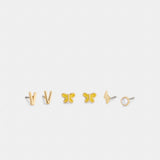 Coach V Initial Stud Earrings Set Gold Yellow