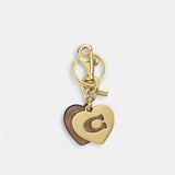 Coach Hearts Key Ring In Signature Canvas Gold Tan Brown