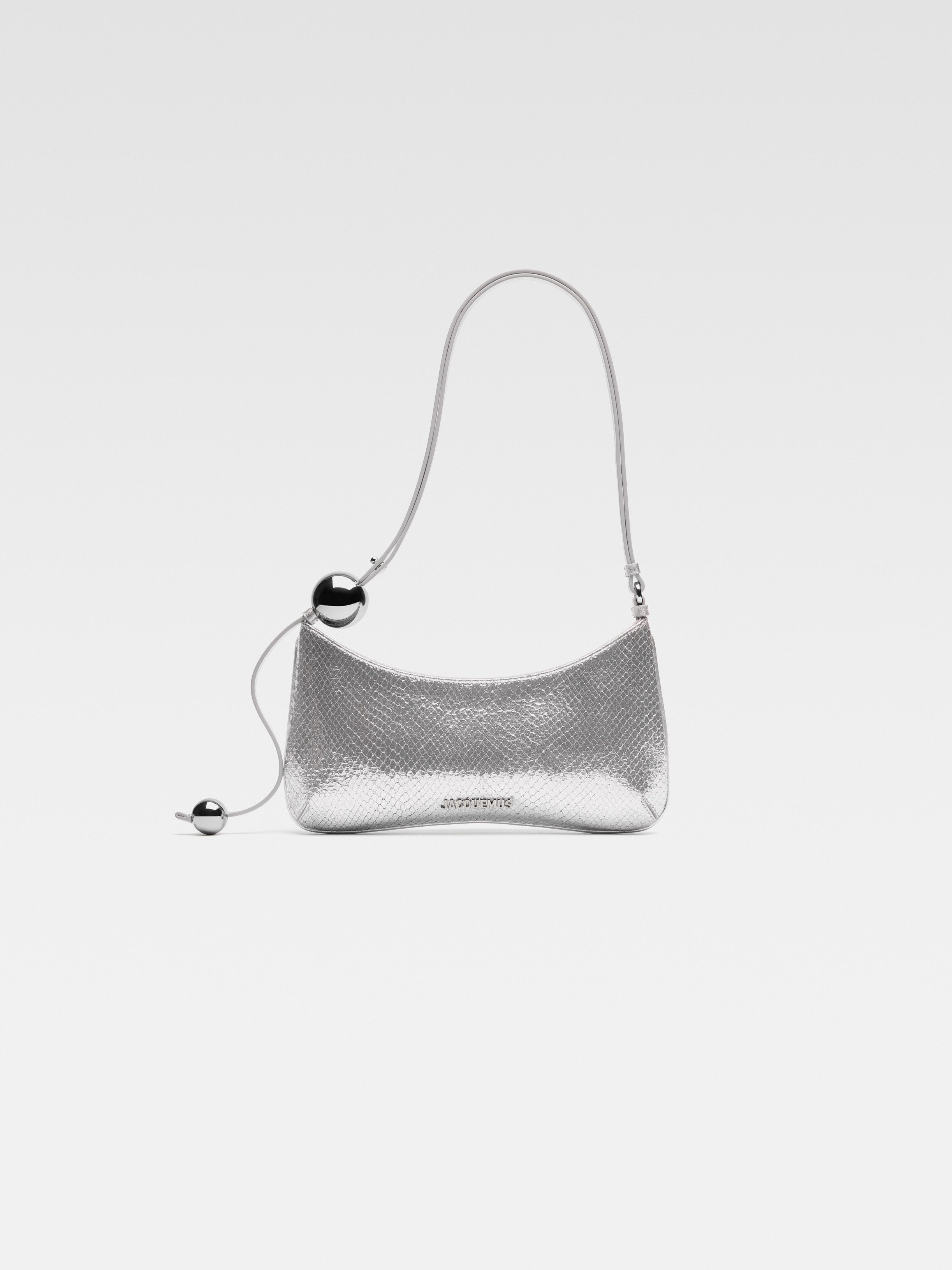 Jacquemus The Bisou Perle Python-Embossed Leather Structured Bag Silver