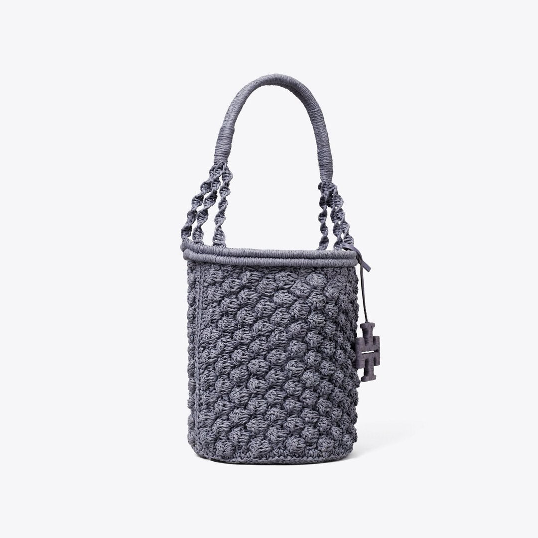 Tory Burch Ella Hand-Crocheted Popcorn Bucket Bag Gray